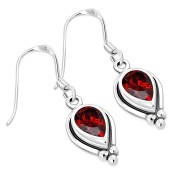 Ethnic Style Silver Earrings w Garnet CZ, e177